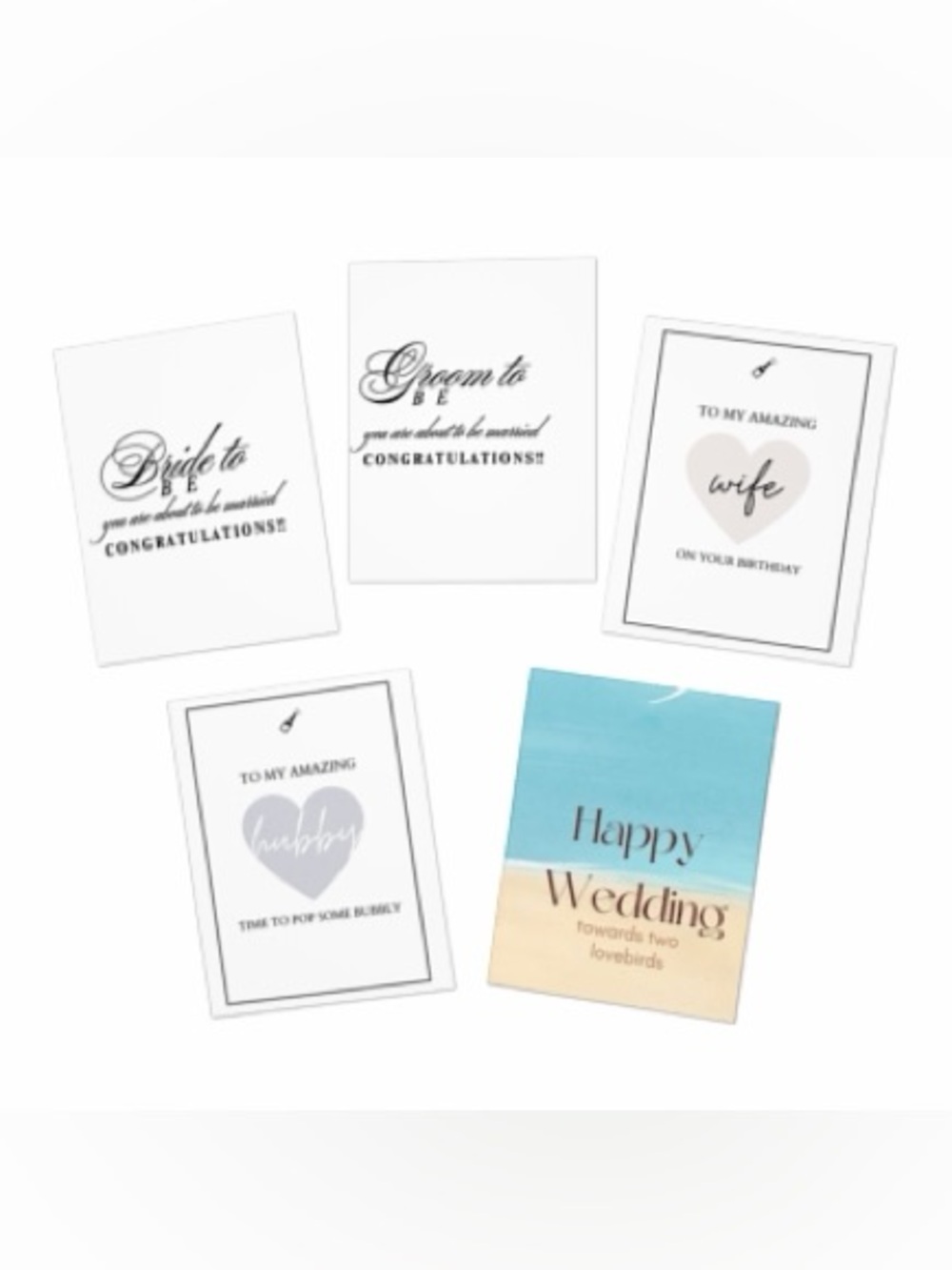 Wedding & Bridal Greeting Card Set - Blue, Beige, White, Gray